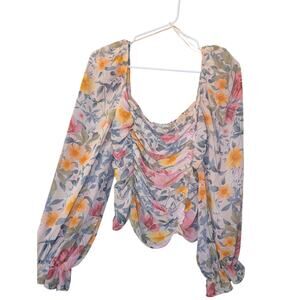 ASTR The Label Tonina Top Floral Ruffle Blouse Women's Size Large